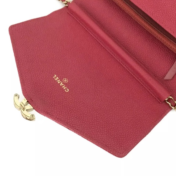 Auth Chanel CC Logo Cuba Flap Caviar Skin Wallet On Chain WOC Shoulder Bag Pink - Picture 8 of 11